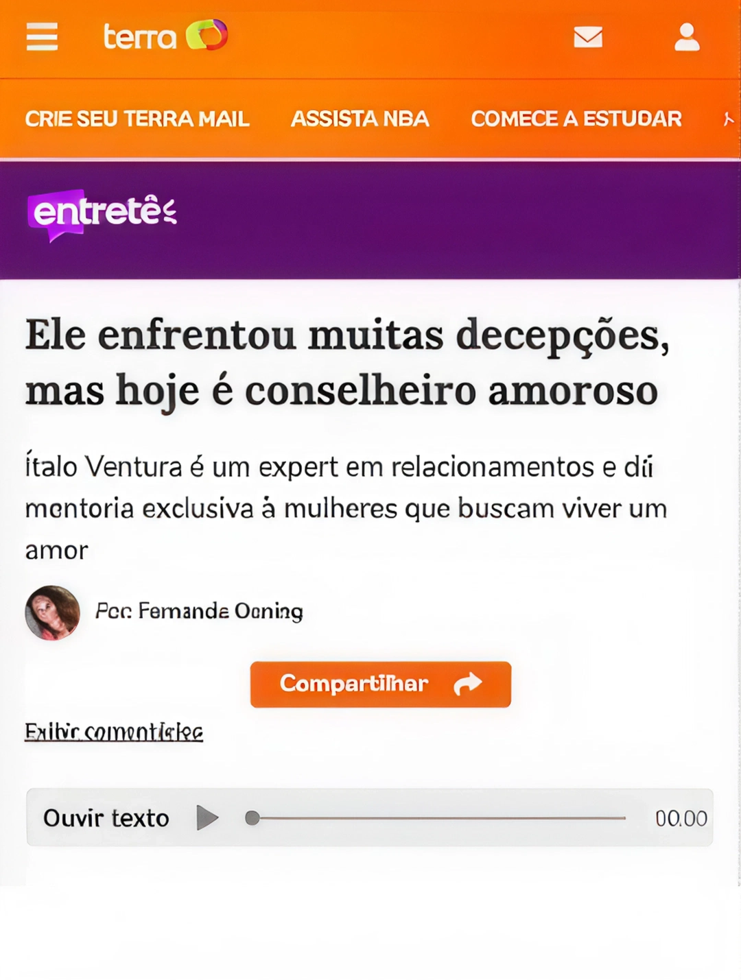Noticiado no Terra como Expert em Relacionamentos